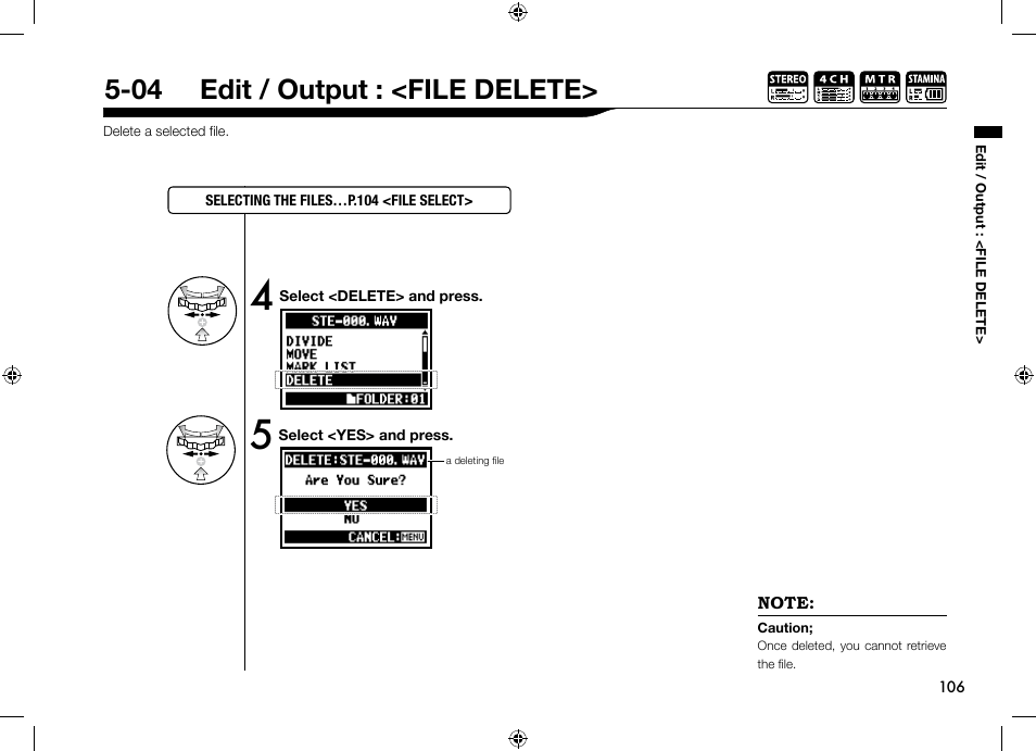 04 edit / output : <file delete | Zoom H4n User Manual | Page 107 / 156