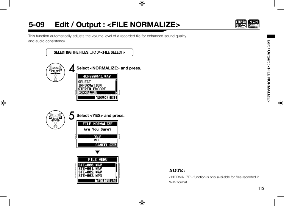 09 edit / output : <file normalize | Zoom H4n User Manual | Page 113 / 156