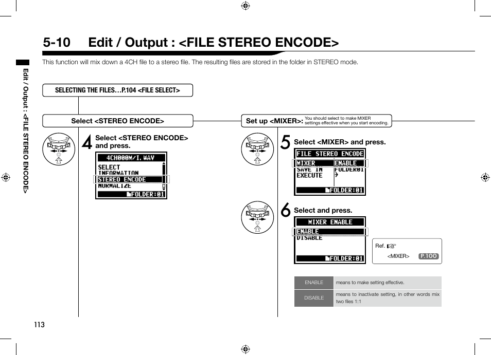 10 edit / output : <file stereo encode | Zoom H4n User Manual | Page 114 / 156