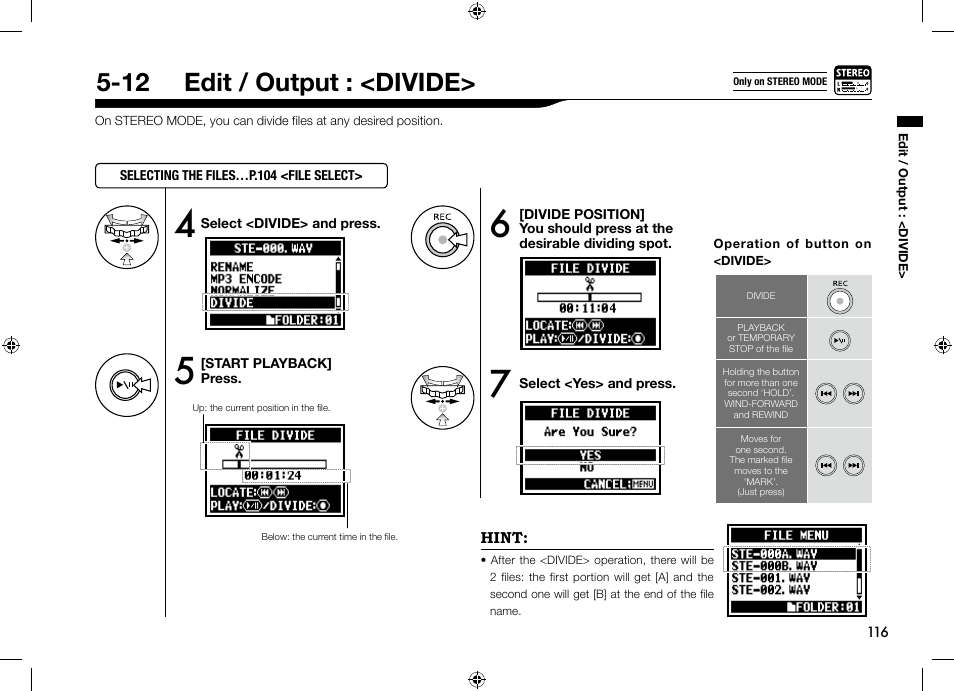 12 edit / output : <divide | Zoom H4n User Manual | Page 117 / 156
