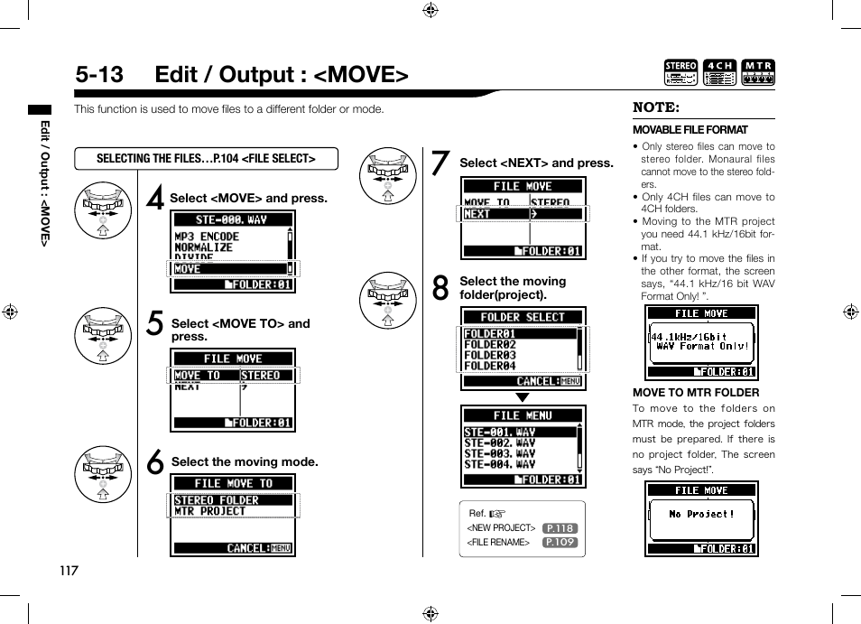 13 edit / output : <move | Zoom H4n User Manual | Page 118 / 156