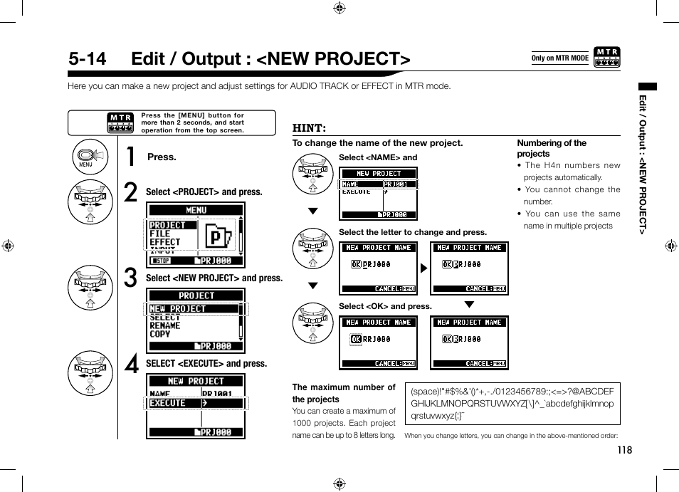 14 edit / output : <new project | Zoom H4n User Manual | Page 119 / 156