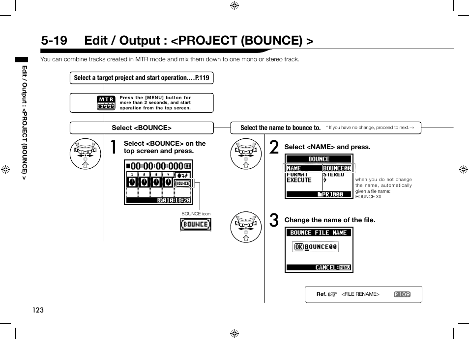 19 edit / output : <project (bounce) | Zoom H4n User Manual | Page 124 / 156