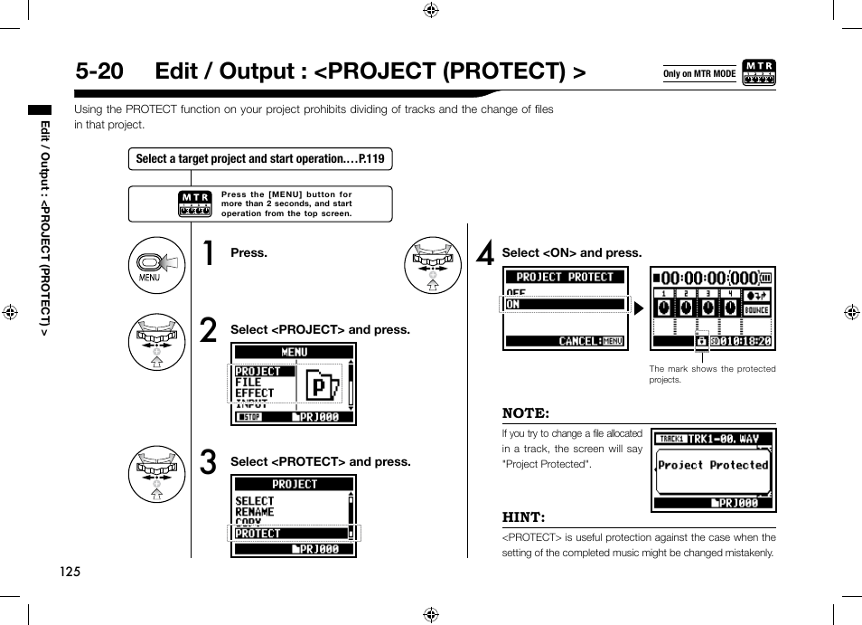 20 edit / output : <project (protect) | Zoom H4n User Manual | Page 126 / 156