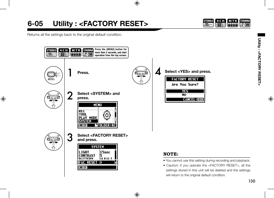 05 utility : <factory reset | Zoom H4n User Manual | Page 131 / 156