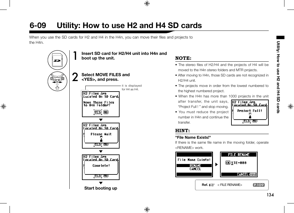 09 utility: how to use h2 and h4 sd cards | Zoom H4n User Manual | Page 135 / 156