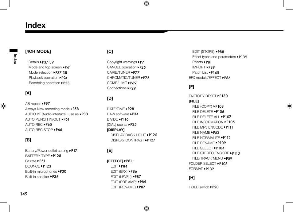 Index | Zoom H4n User Manual | Page 150 / 156