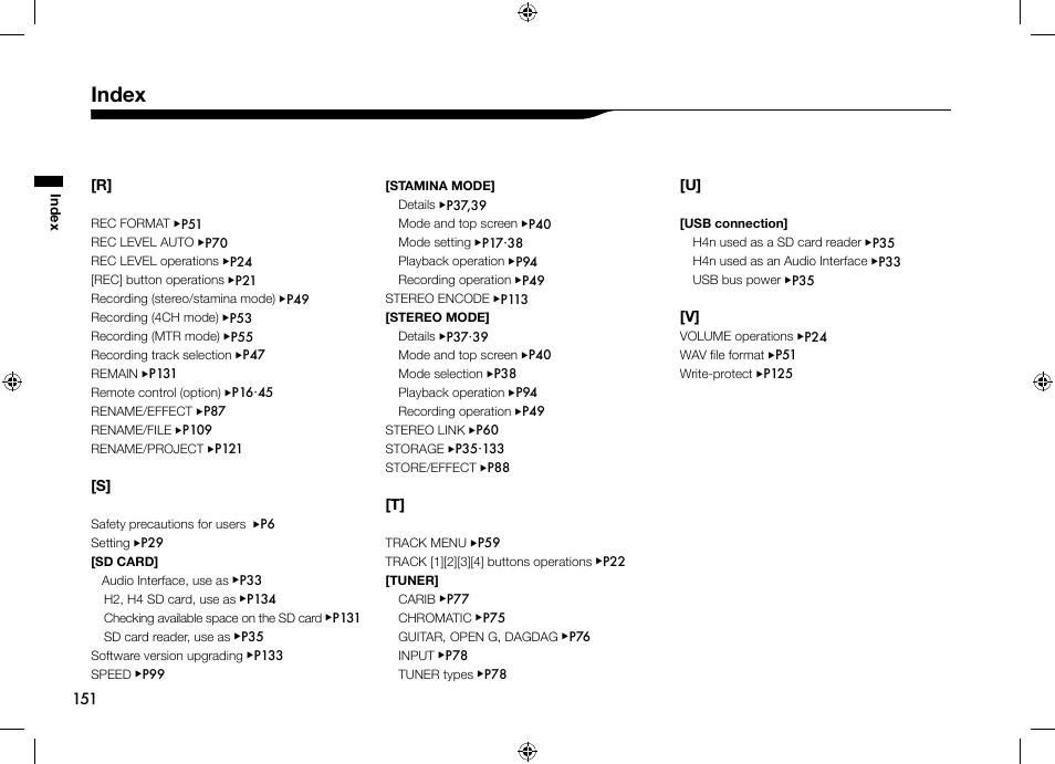 Index | Zoom H4n User Manual | Page 152 / 156