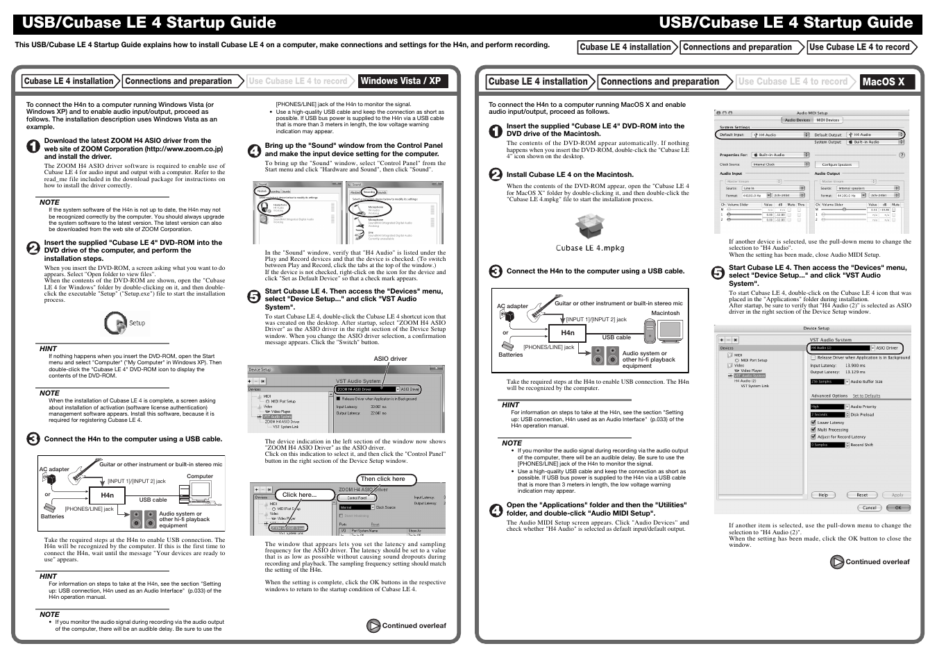 Macos x, Cubase le 4 installation, Windows vista / xp | Zoom H4n User Manual | Page 155 / 156