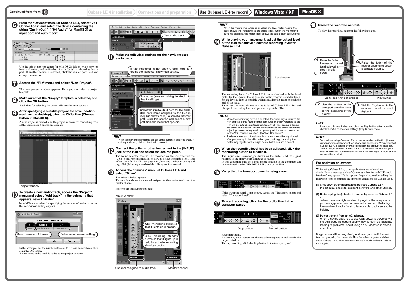 Macos x, Windows vista / xp, Cubase le 4 installation | Zoom H4n User Manual | Page 156 / 156