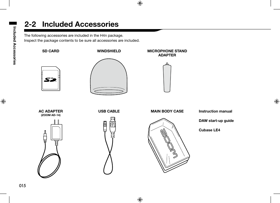 2 included accessories | Zoom H4n User Manual | Page 16 / 156