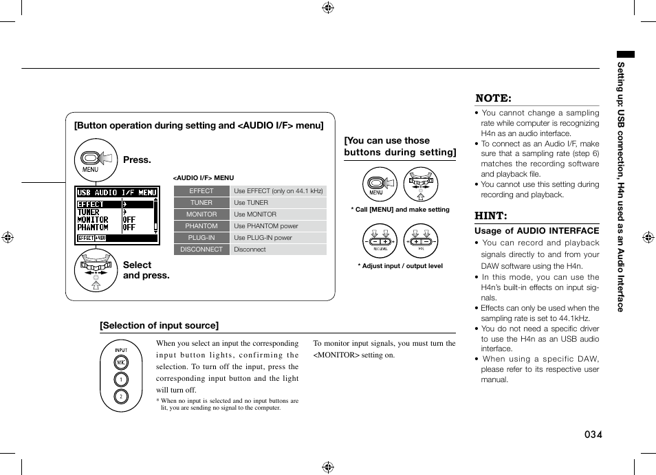Hint | Zoom H4n User Manual | Page 35 / 156