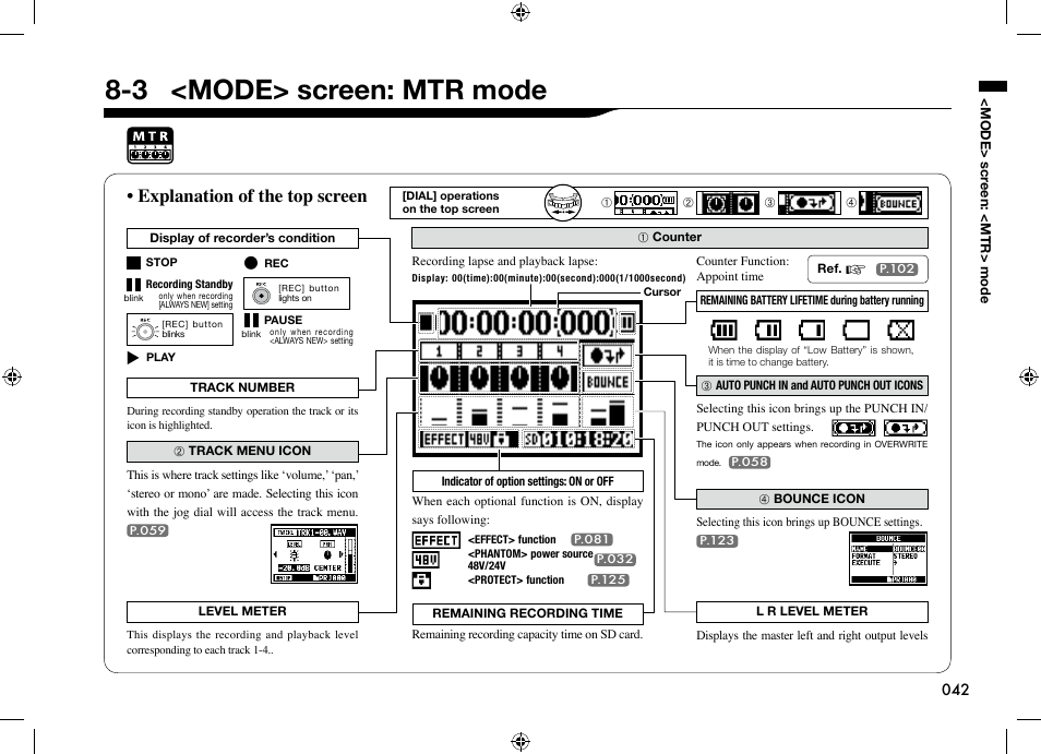 3 <mode> screen: mtr mode, Explanation of the top screen | Zoom H4n User Manual | Page 43 / 156