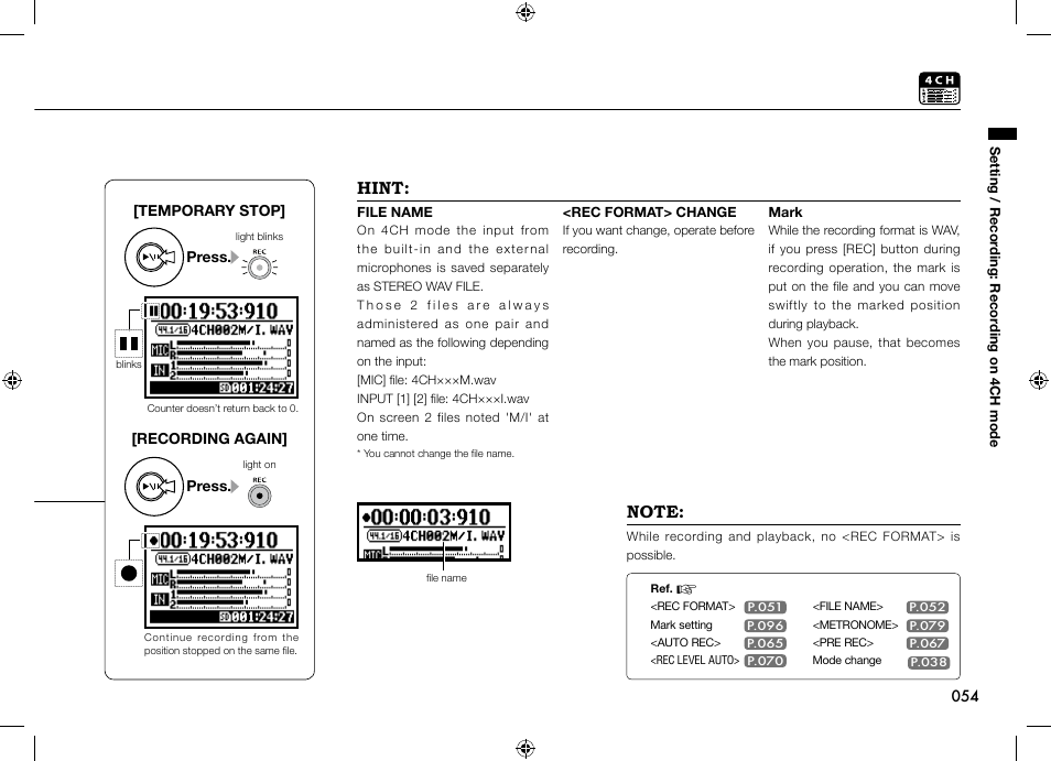 Hint | Zoom H4n User Manual | Page 55 / 156