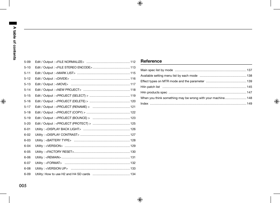 Reference | Zoom H4n User Manual | Page 6 / 156