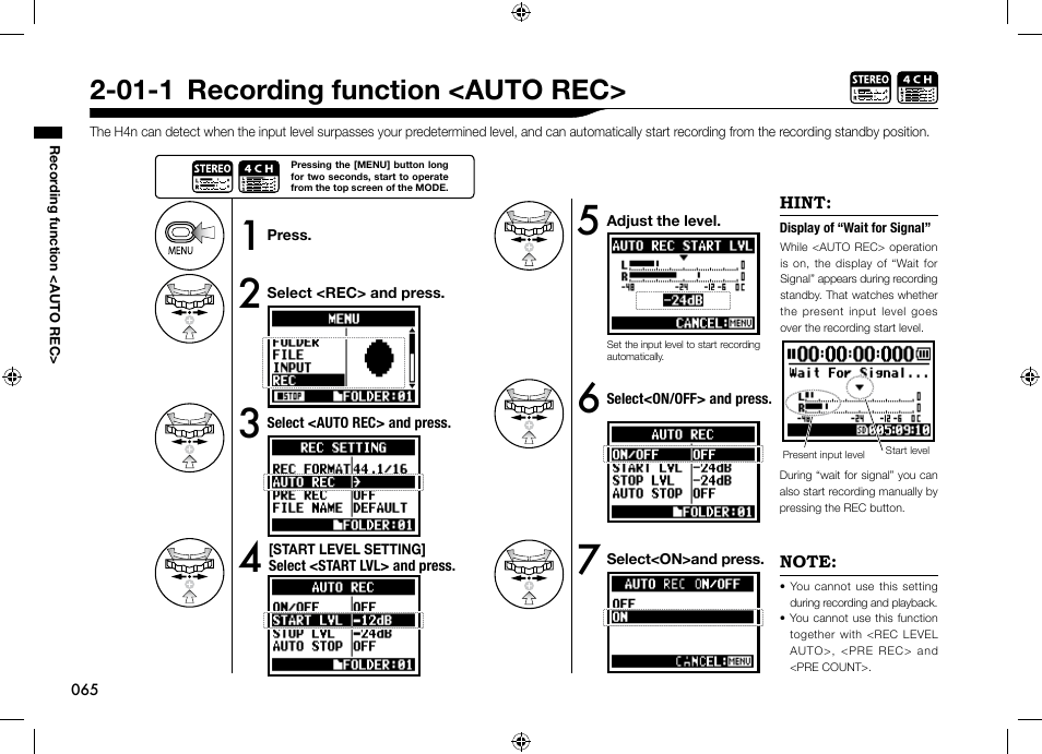 01-1 recording function <auto rec | Zoom H4n User Manual | Page 66 / 156