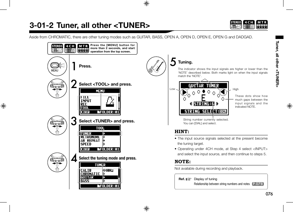 01-2 tuner, all other <tuner | Zoom H4n User Manual | Page 77 / 156