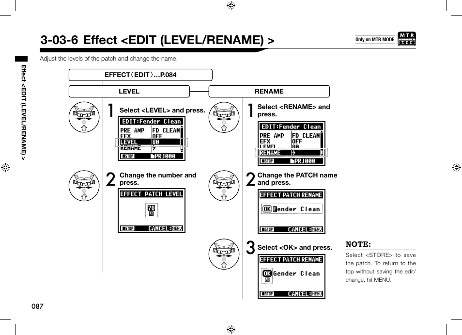 03-6 effect <edit (level/rename) | Zoom H4n User Manual | Page 88 / 156