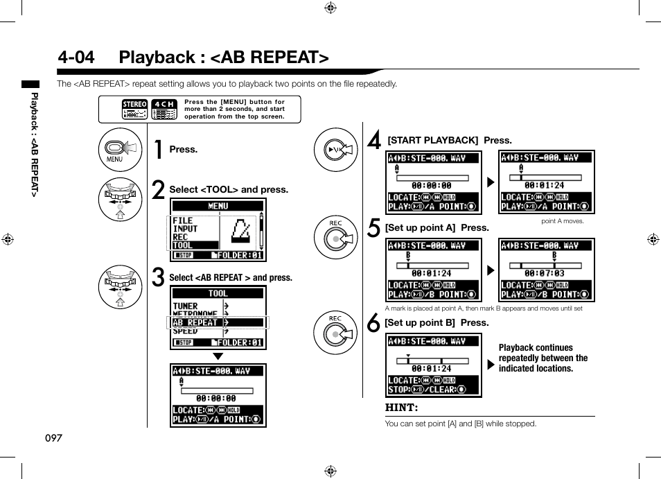 04 playback : <ab repeat | Zoom H4n User Manual | Page 98 / 156