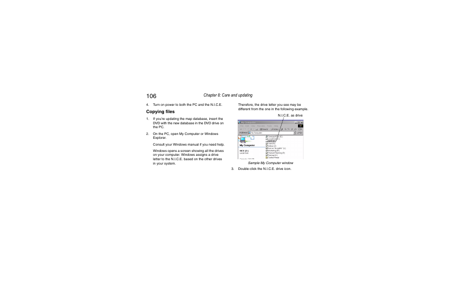 Chapter 8: care and updating, Copying files | Clarion Navigation In-Car Entertainment User Manual | Page 106 / 147