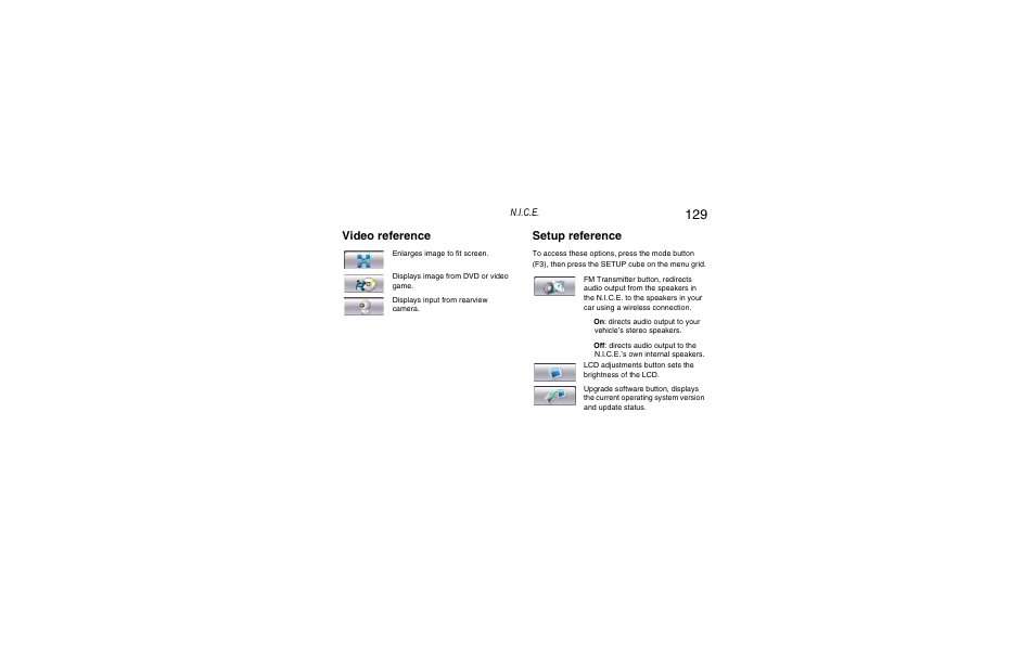 Video reference, Setup reference | Clarion Navigation In-Car Entertainment User Manual | Page 129 / 147
