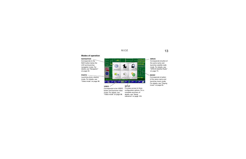 Selecting the operation mode, N.i.c.e | Clarion Navigation In-Car Entertainment User Manual | Page 13 / 147