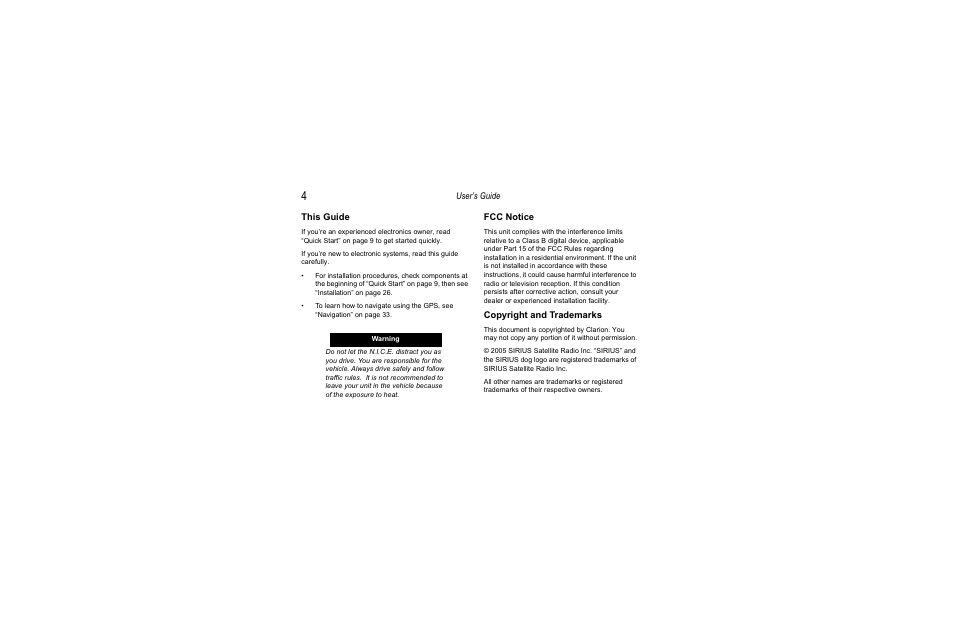 Clarion Navigation In-Car Entertainment User Manual | Page 4 / 147