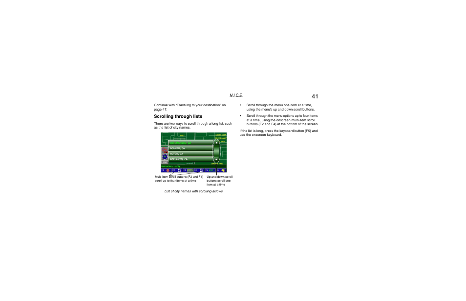Scrolling through lists, N.i.c.e | Clarion Navigation In-Car Entertainment User Manual | Page 41 / 147