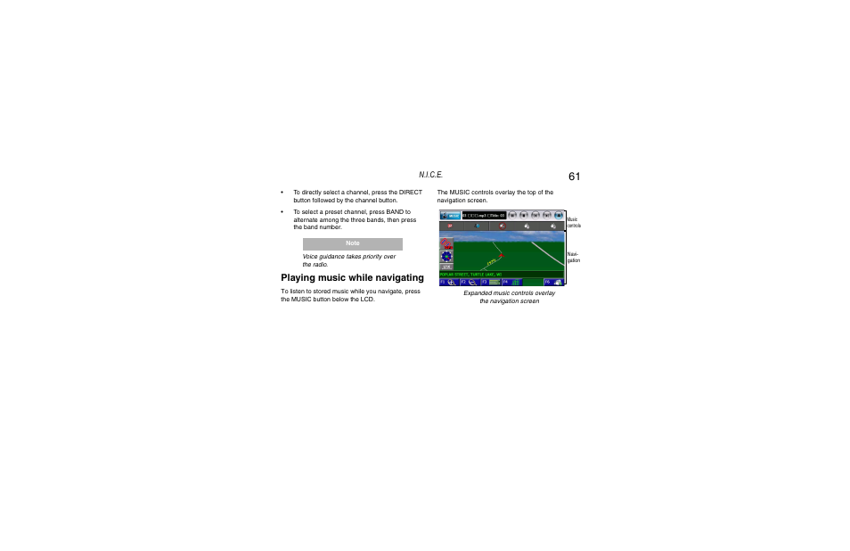 Playing music while navigating, N.i.c.e | Clarion Navigation In-Car Entertainment User Manual | Page 61 / 147
