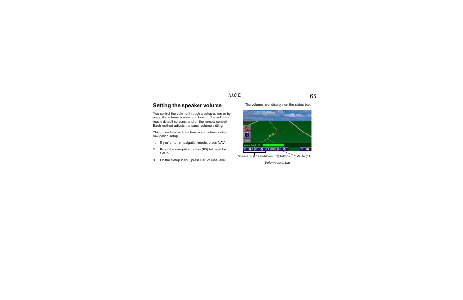 Setting the speaker volume, N.i.c.e | Clarion Navigation In-Car Entertainment User Manual | Page 65 / 147