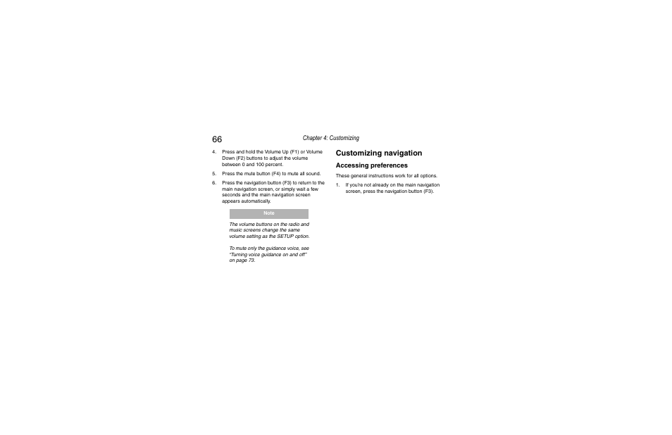 Customizing navigation, Accessing preferences | Clarion Navigation In-Car Entertainment User Manual | Page 66 / 147