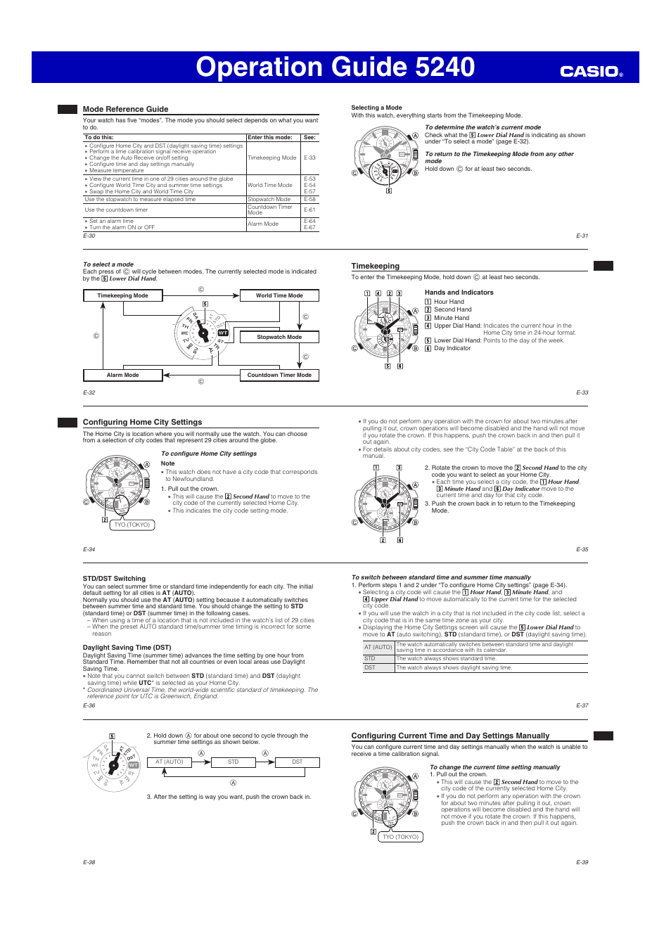 Operation guide 5240 | G-Shock GW-A1100 User Manual | Page 4 / 9
