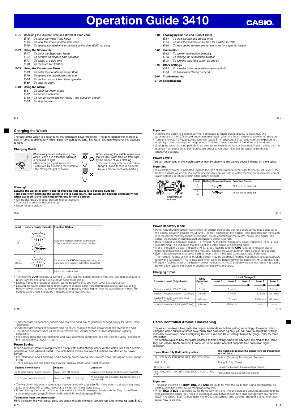 Operation guide 3410 | G-Shock 3410 User Manual | Page 2 / 14