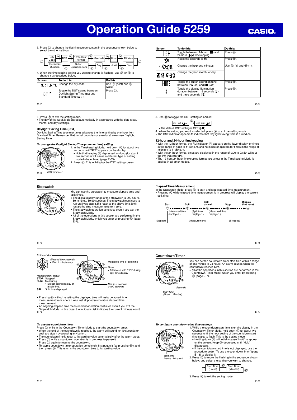 Operation guide 5259 | G-Shock GA-300 User Manual | Page 2 / 5