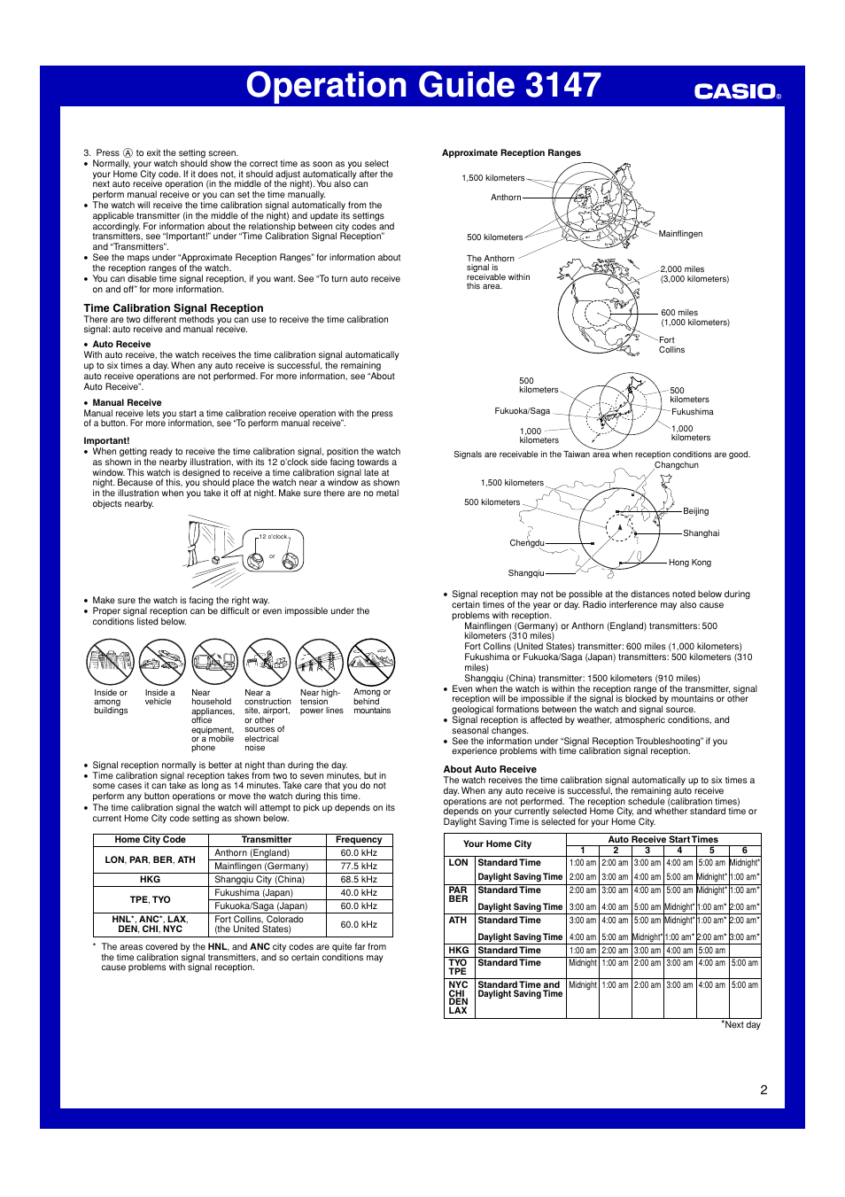 Operation guide 3147 | G-Shock GW-9200 User Manual | Page 2 / 12