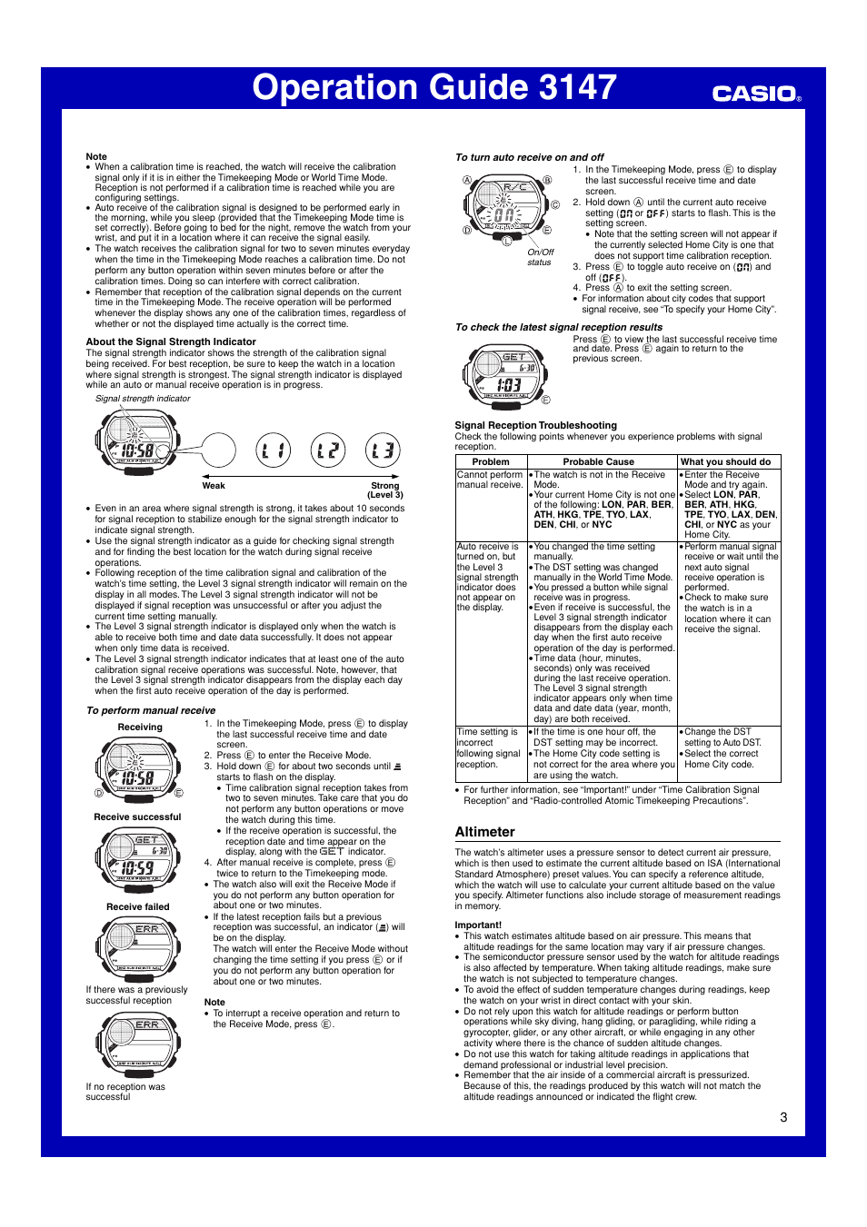 Altimeter, Operation guide 3147 | G-Shock GW-9200 User Manual | Page 3 / 12