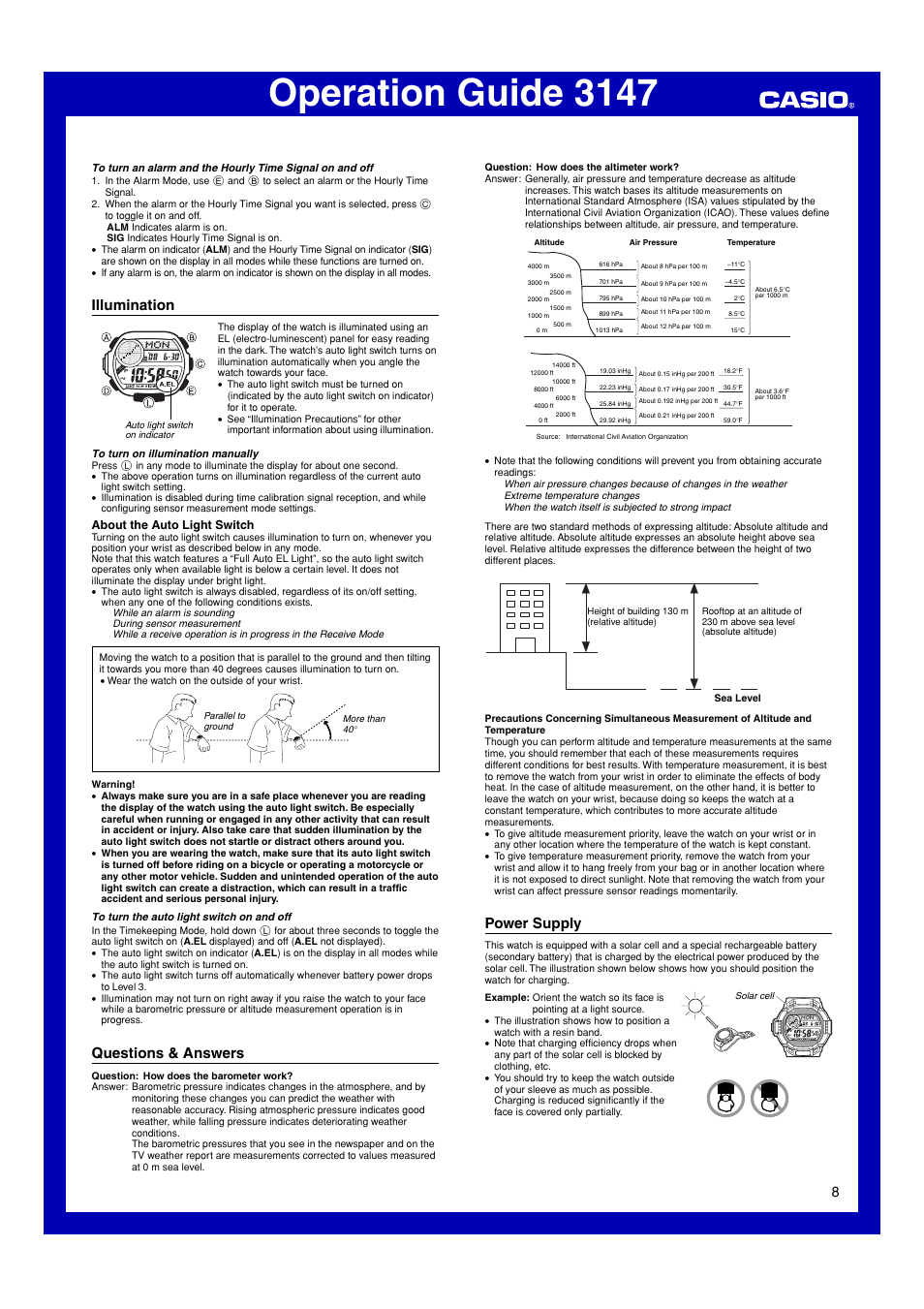 Illumination, Questions & answers, Power supply | Operation guide 3147 | G-Shock GW-9200 User Manual | Page 8 / 12