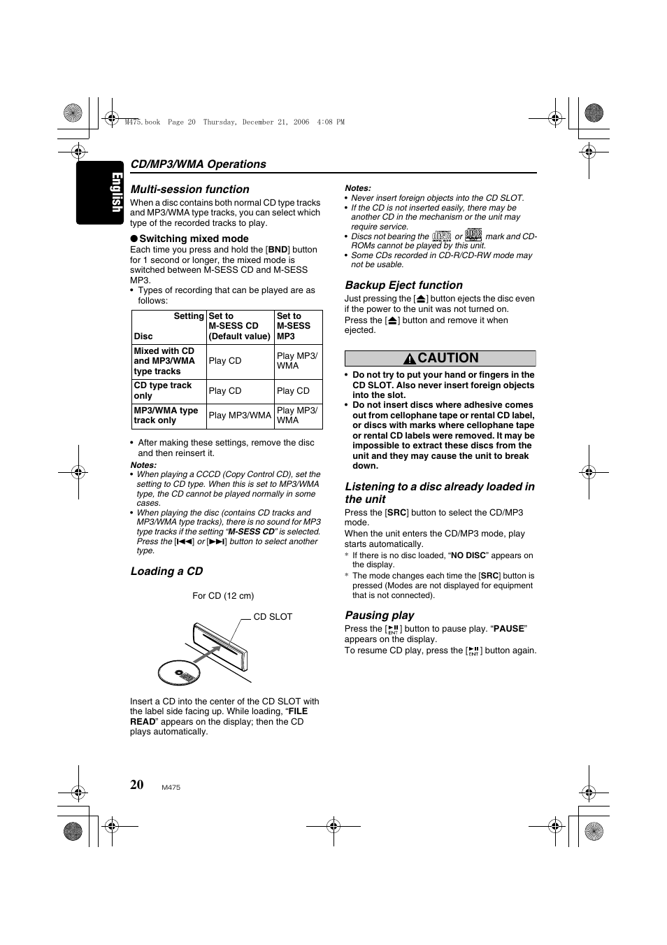 English, Caution | Clarion Automobile Accessories User Manual | Page 18 / 36