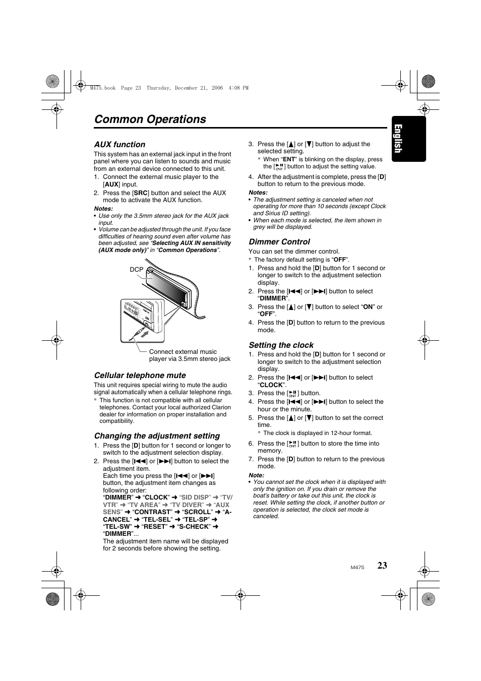 Common operations, English | Clarion Automobile Accessories User Manual | Page 21 / 36
