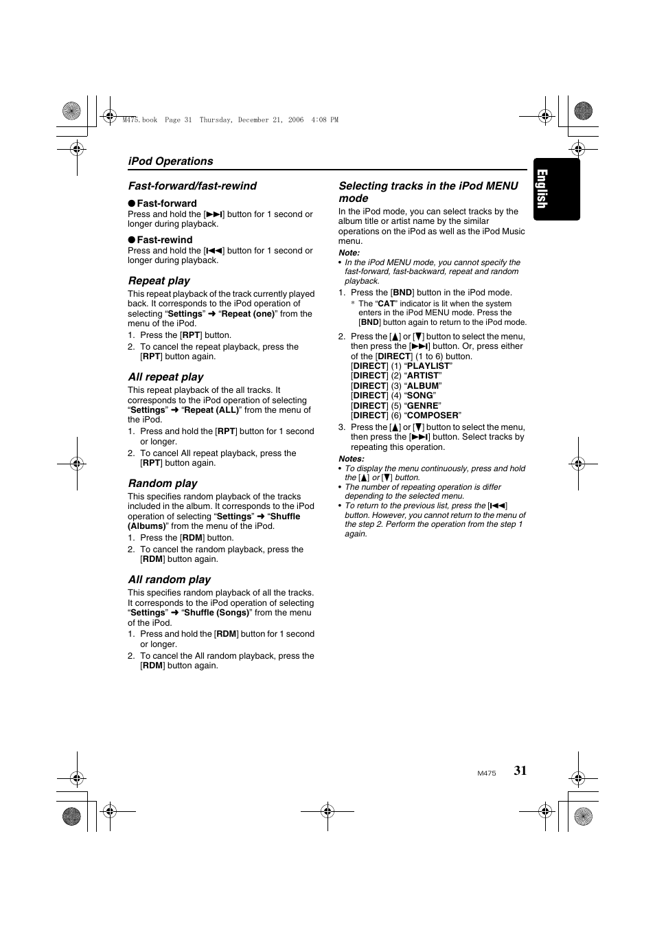 English | Clarion Automobile Accessories User Manual | Page 29 / 36