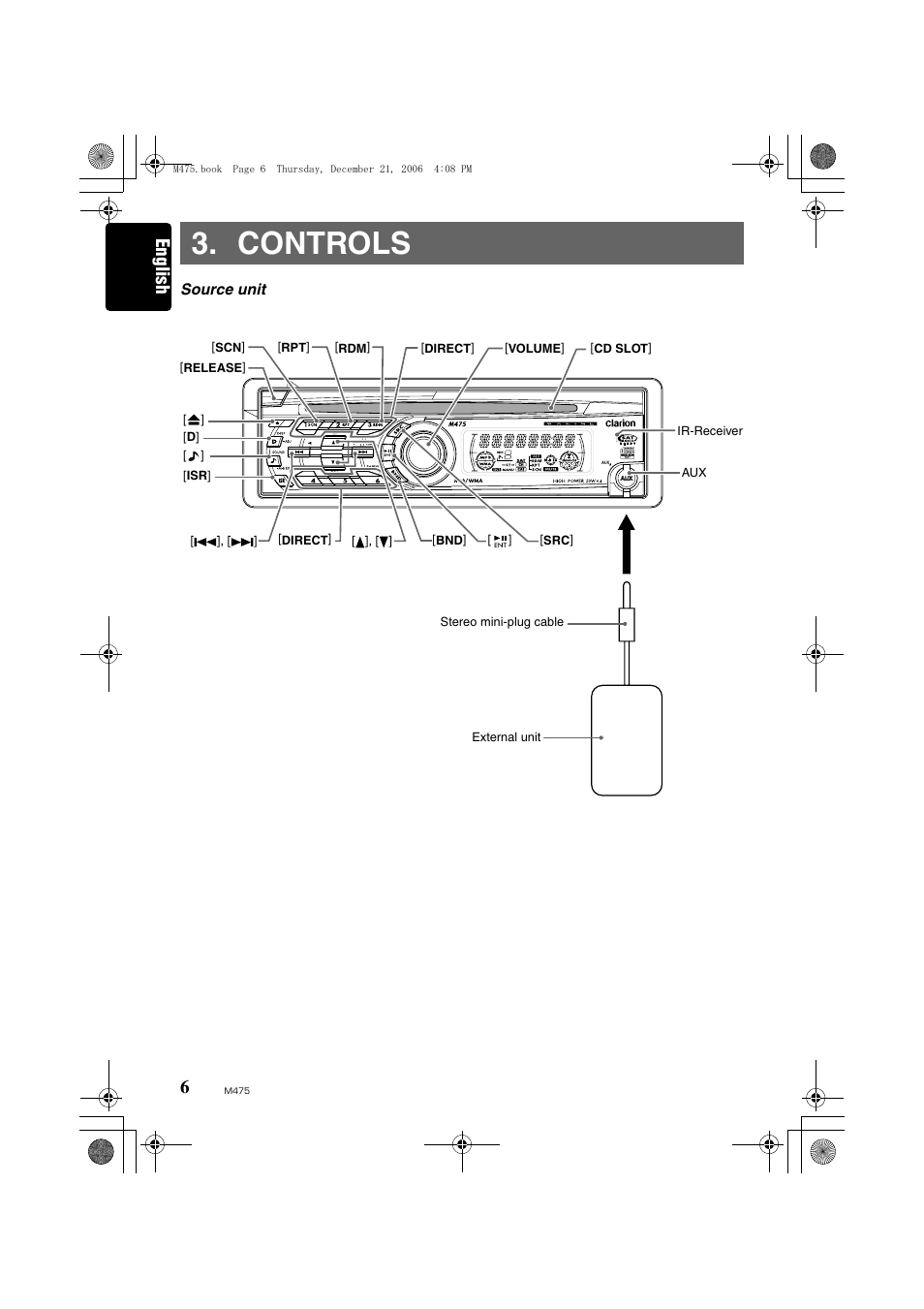 Controls, English | Clarion Automobile Accessories User Manual | Page 4 / 36