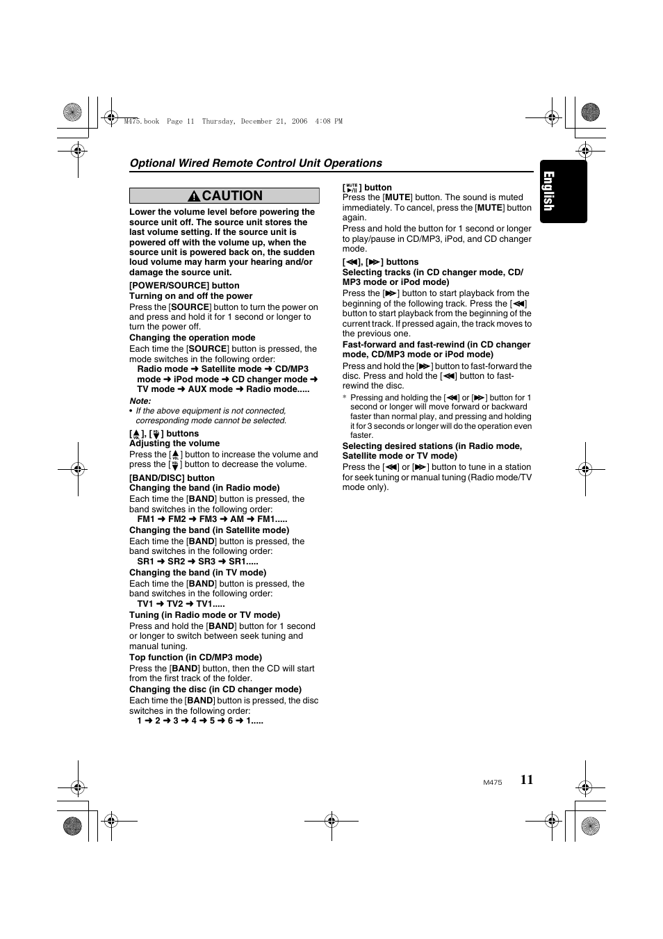 English caution | Clarion Automobile Accessories User Manual | Page 9 / 36