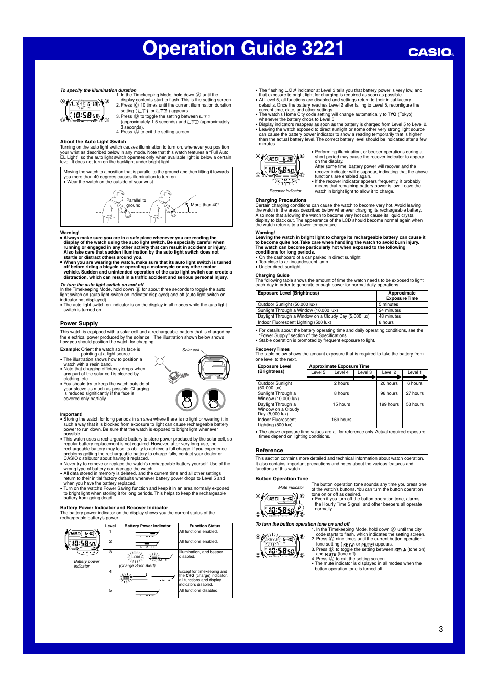 Power supply, Reference, Operation guide 3221 | G-Shock GX-56 User Manual | Page 3 / 4