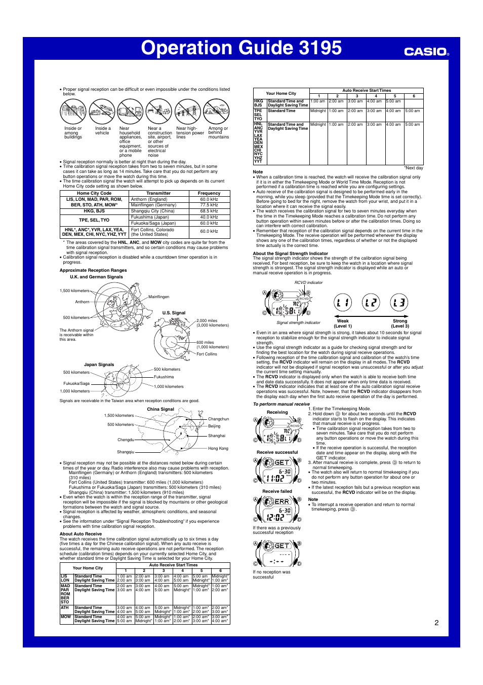 Operation guide 3195 | G-Shock GW-2310 User Manual | Page 2 / 6