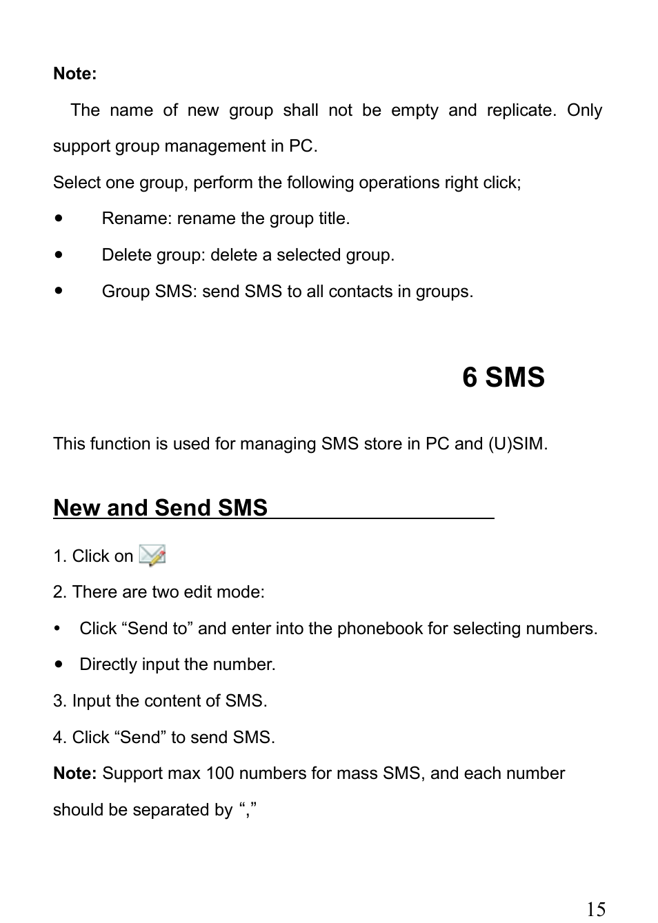6 sms, New and send sms | Verykool m1000 User Manual | Page 15 / 23