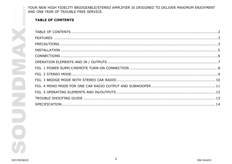 SoundMax SM-SA602 User Manual | Page 2 / 27