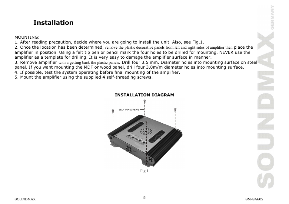 Installation | SoundMax SM-SA602 User Manual | Page 5 / 27