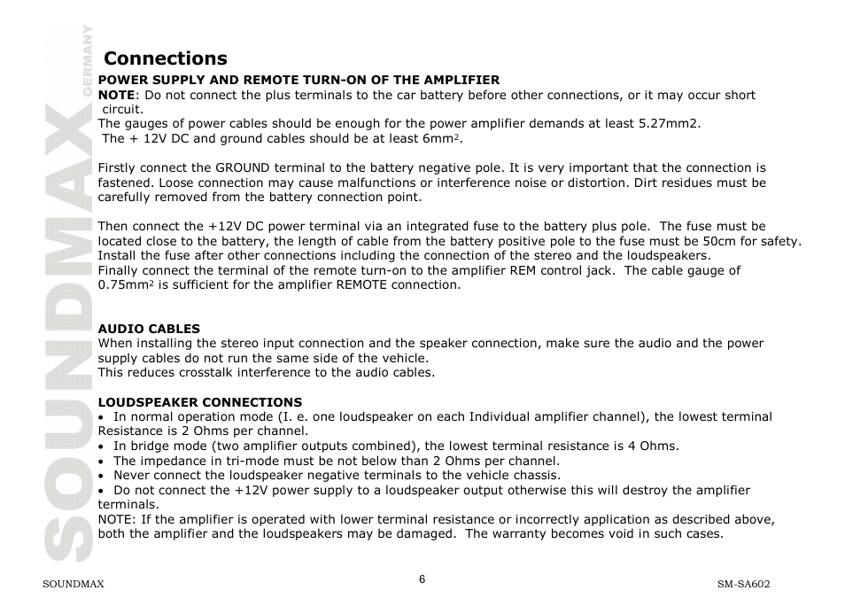 Connections | SoundMax SM-SA602 User Manual | Page 6 / 27