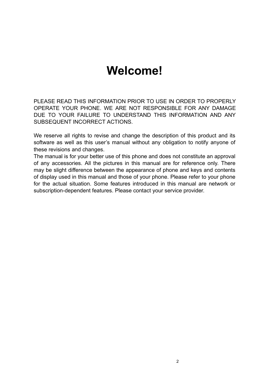 Welcome | Verykool i122 User Manual | Page 2 / 21