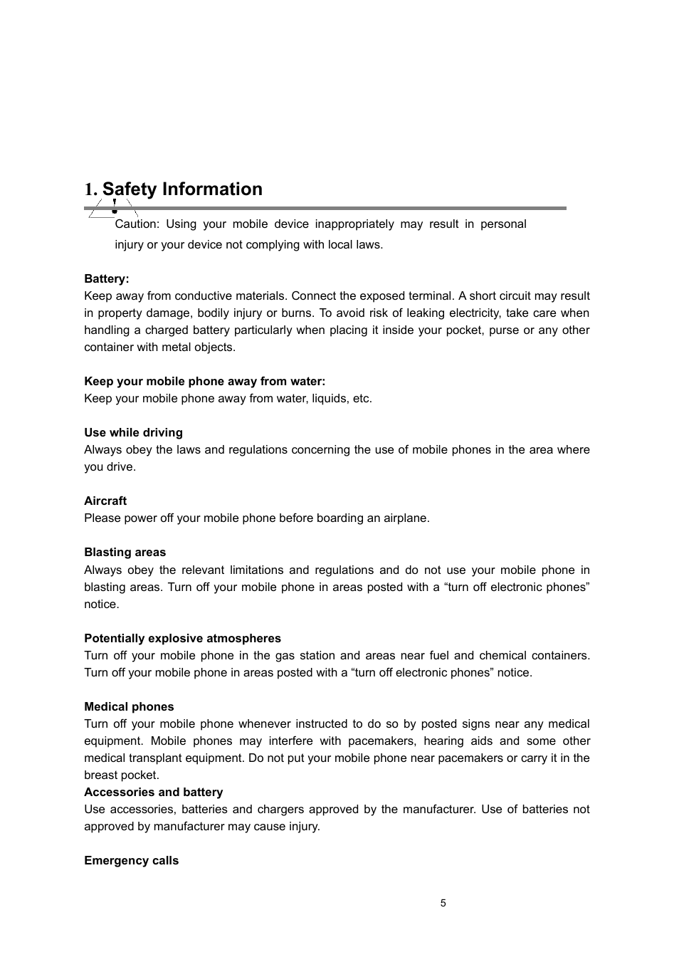 Safety information | Verykool i122 User Manual | Page 5 / 21